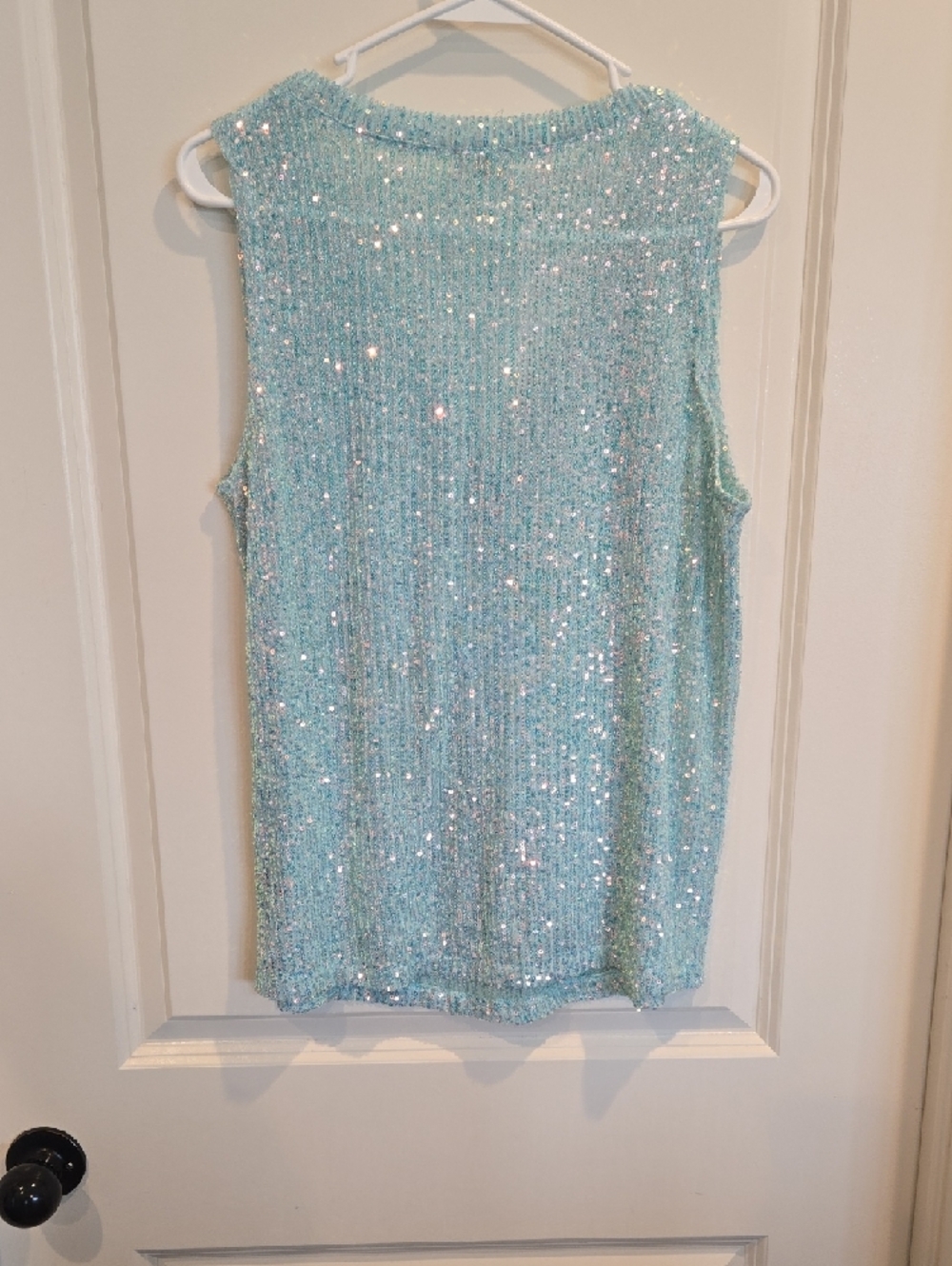 POL Sequin Knit V-Neck Sleeveless Top - Aqua - Picture 4 of 4